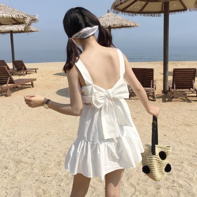 ĐẦM NƠ LƯNG XINH XẮN kèm video và hình thực H5-1 Laca Store, đầm đuôi cá kiểu cột nơ khoét lưng sau | BigBuy360 - bigbuy360.vn