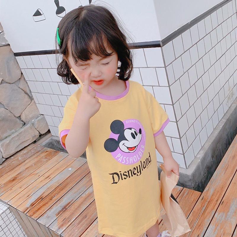 Đầm thun tay ngắn in họa tiết hoạt hình dễ thương phong cách Hàn Quốc thời trang mùa hè cho bé gái