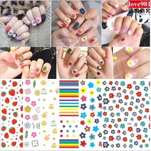 Miếng Dán Trang Trí Móng Tay Hình Hoa/ Trái Cây Dễ Thương Xinh Xắn