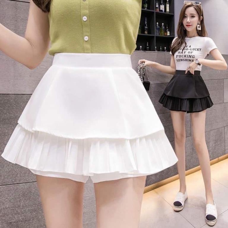 Chân Váy Xếp Ly 2 Tầng Dáng Xòe Xếp Ly Lưng Cạp Cao (Có Quần Trong) SATINY