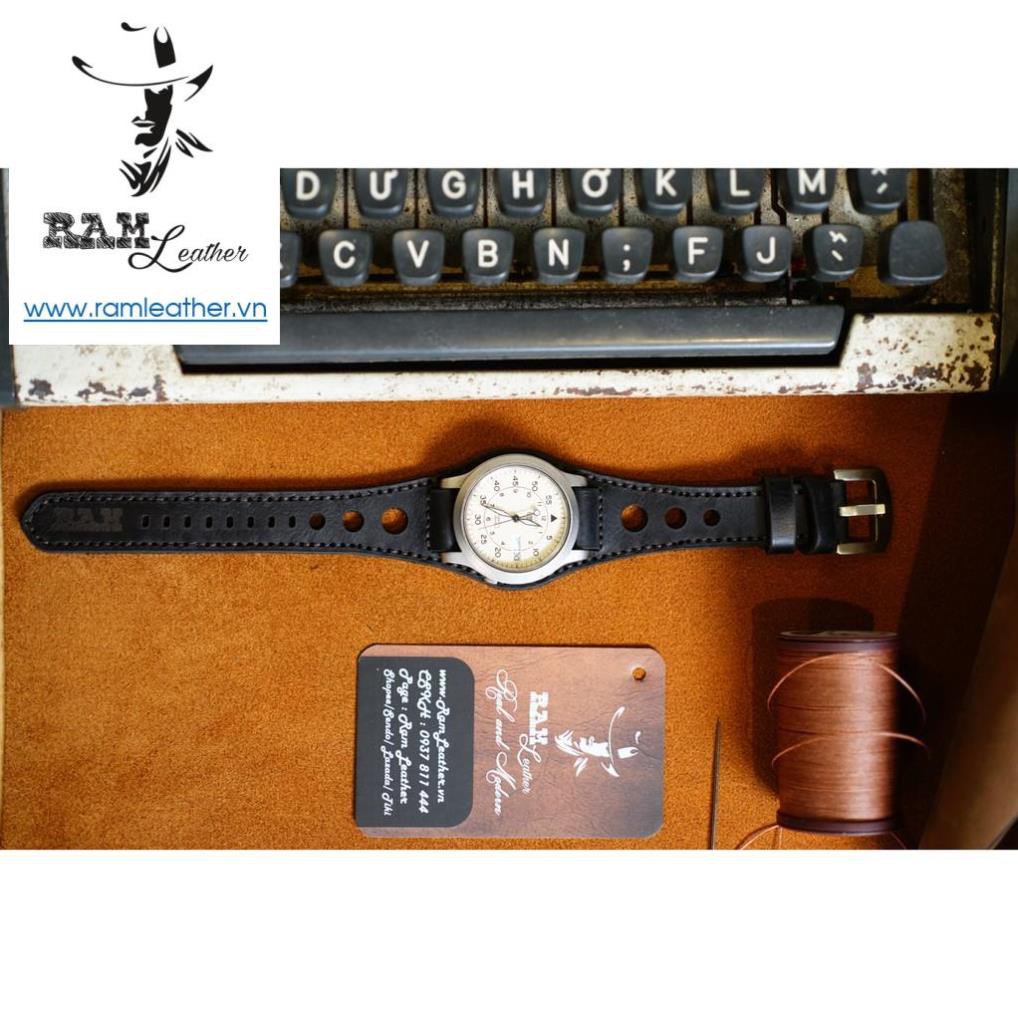 DÂY ĐỒNG HỒ DA BÒ THẬT RAM BUNSDSTRAP BX22 ĐEN -ĐỦ SIZE 18MM ,20MM ,22MM ,C.ASIO AE1200 . .