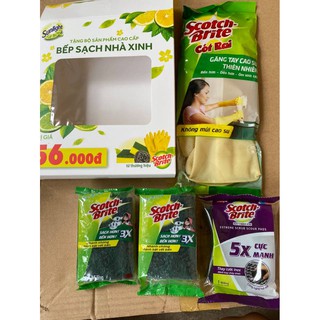 COMBO 2 MIẾNG RỬA CHÉN 3M 2 LỚP + 1 MIẾNG CƯỚC CHÙI XOONG NỒI 3M + 1 ĐÔI GĂNG TAY 3M SIZE M - HÀNG QUÀ TẶNG TỪ SUNLIGHT