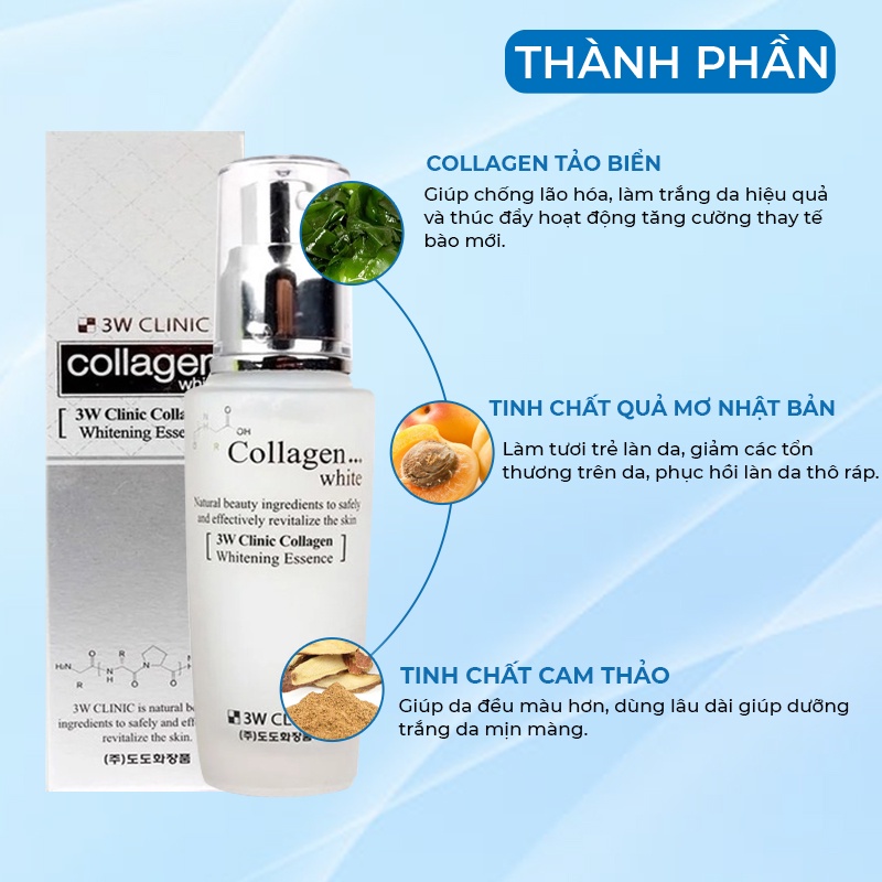 Tinh Chất Serum Dưỡng Trắng Da 3W Clinic Collagen Whitening Essence Hàn Quốc 50ml Giúp Dưỡng Ẩm & Mờ Thâm Nám