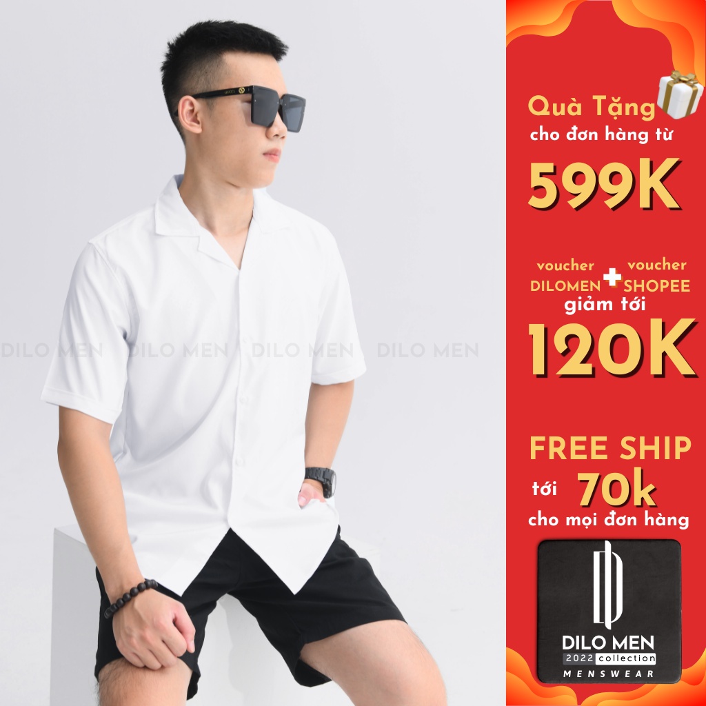Áo sơ mi cộc tay nam nữ DILO MEN form rộng vải lụa không nhăn cổ vest Unisex, thấm hút mồ hôi tốt SMCV-CT-002