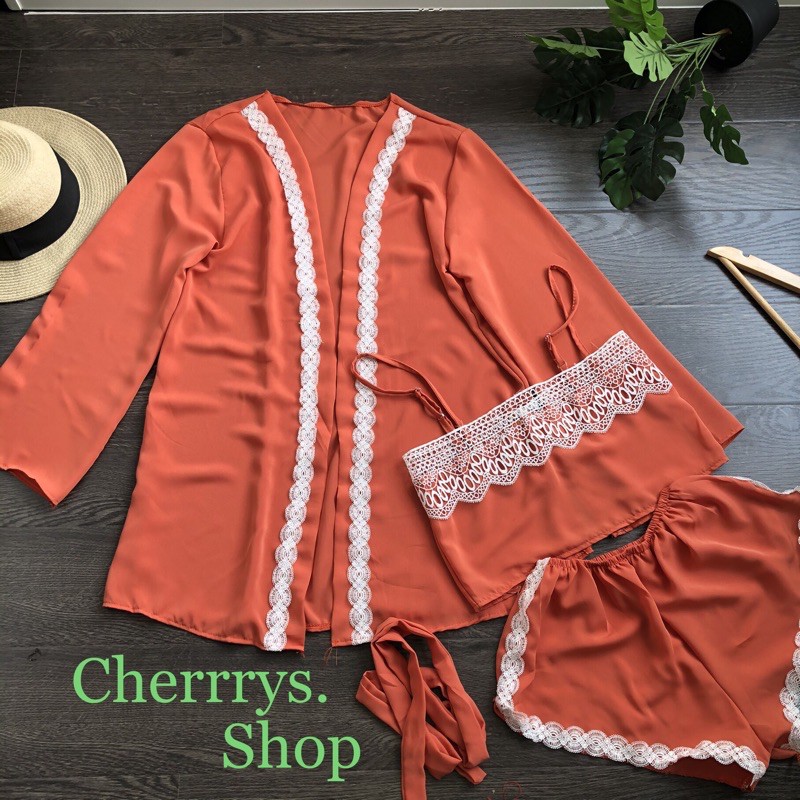 Bộ ngủ sexy combo ba món ,áo choàng ,áo ,quần sexy có phối gen sang chảnh chất lụa tơ tầm fom dưới 58 kg siêu sexy | BigBuy360 - bigbuy360.vn