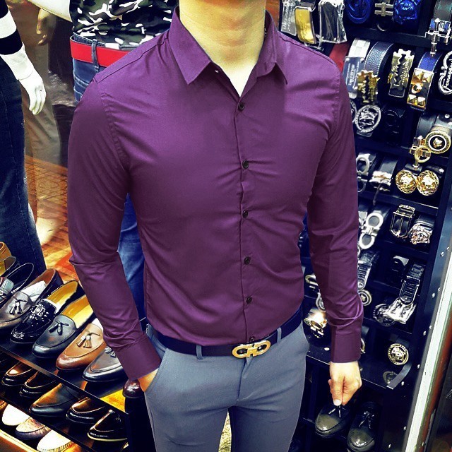 Áo sơ mi nam Đen không nhăn, Sơ mi nam trơn dáng ôm Body Hàn quốc | BigBuy360 - bigbuy360.vn