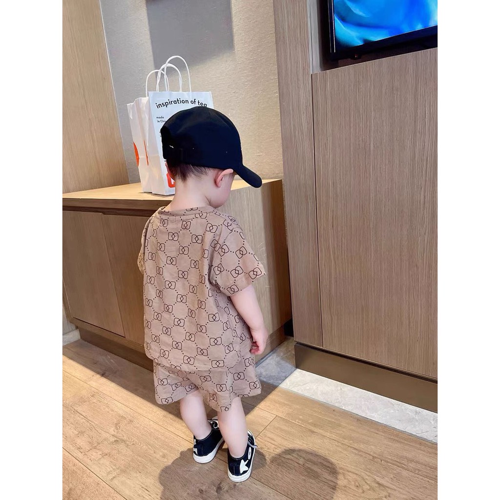 Bộ quần áo trẻ em cộc tay AF KID Gu xì cho bé trai bé gái, chất cotton 4 chiều cao cấp siêu mềm siêu mát từ 6-19kg