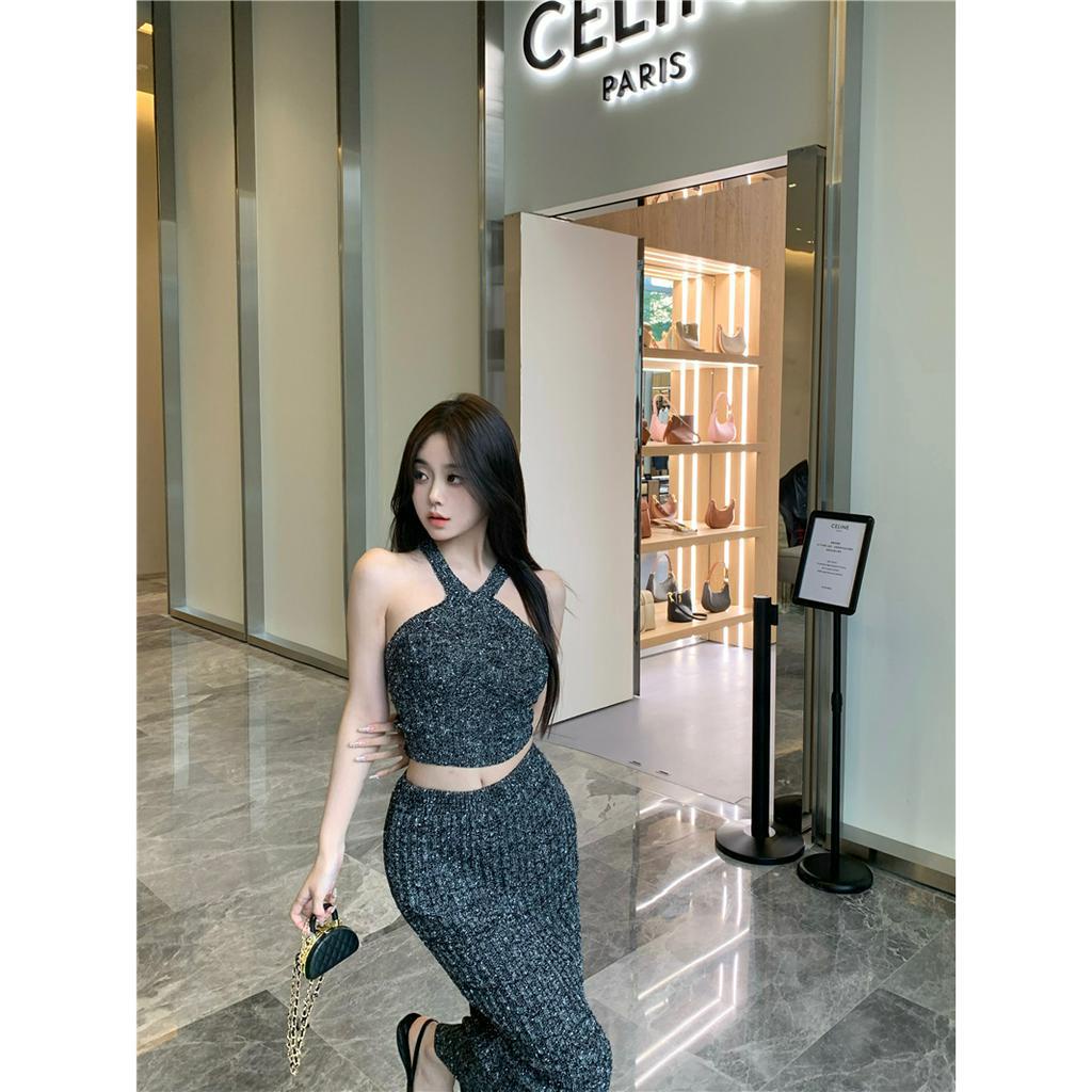 Cocory vn Áo Tank Top / Chân Váy Dệt Kim Ôm Dáng Thời Trang Mùa Hè Quyến Rũ Cho Nữ