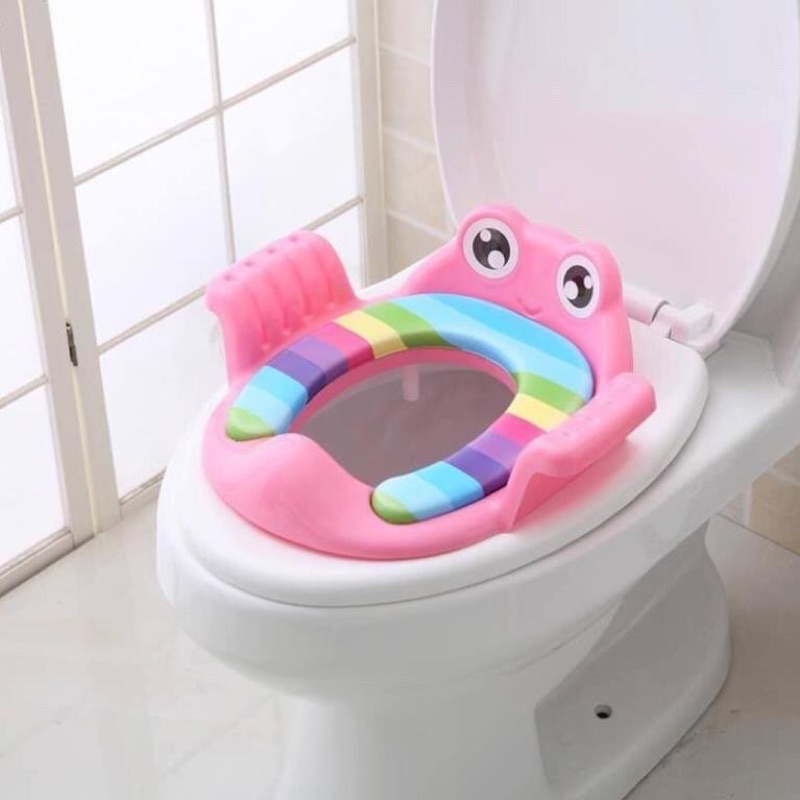 Nắp bồn cầu - bệ ngồi toilet cho bé hình ếch có chống trơn trượt tay vịn