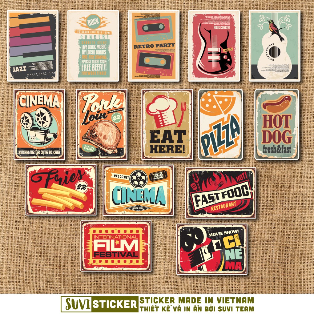 50 Sticker Vintage chống nước sticker dán mũ bảo hiểm, laptop, điện thoại, đàn guitar, vali. MSP: NS29