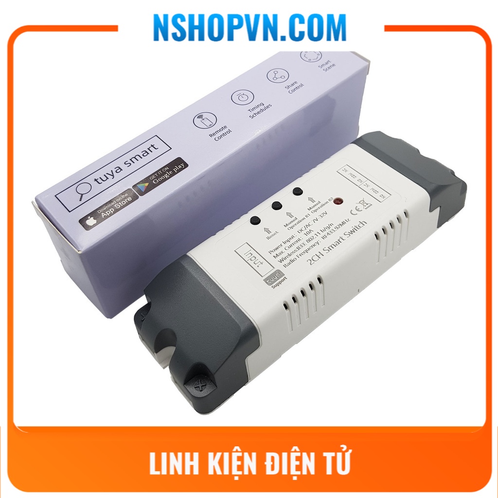 Bộ điều khiển Wifi 2 kênh Tuya 7-32VDC đảo chiều động cơ.