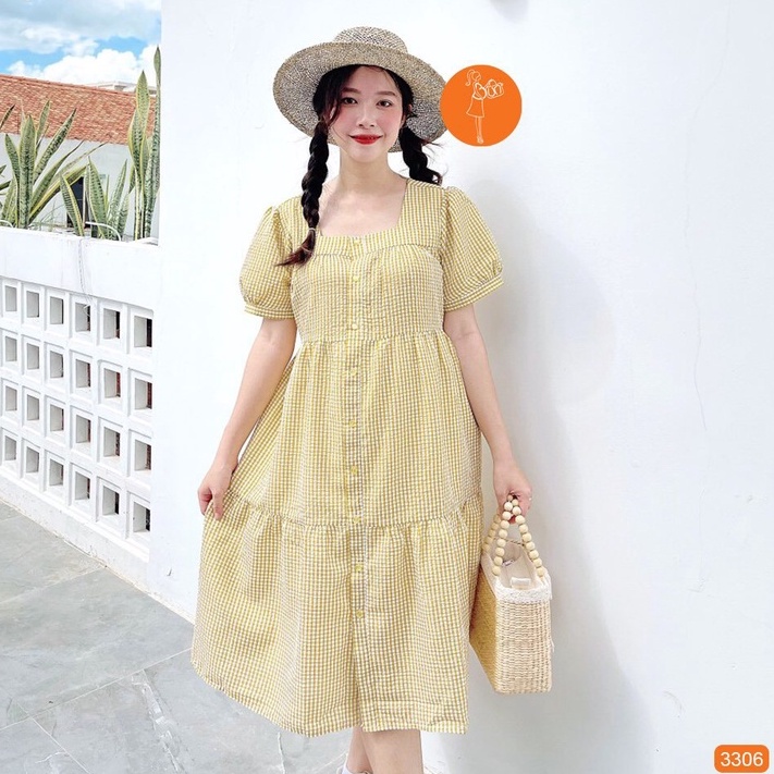 Đầm bầu Bun chất kate dập Hàn quốc kiểu dễ thương nhẹ nhàng bigsize - 3306