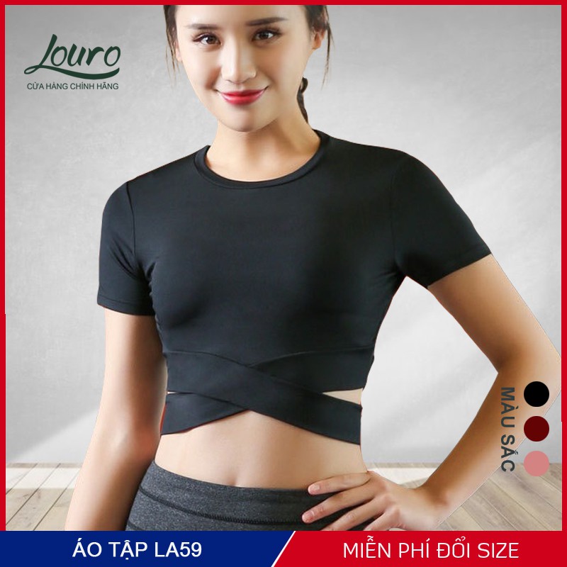 Áo croptop body dây chéo Louro, kiểu áo dùng tập tập gym nữ , yoga, zumba, chất liệu co giãn, thoáng mát - LA59