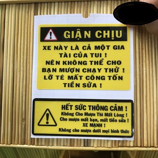 Bộ 4 decal tem xe GIẬN CHỊU