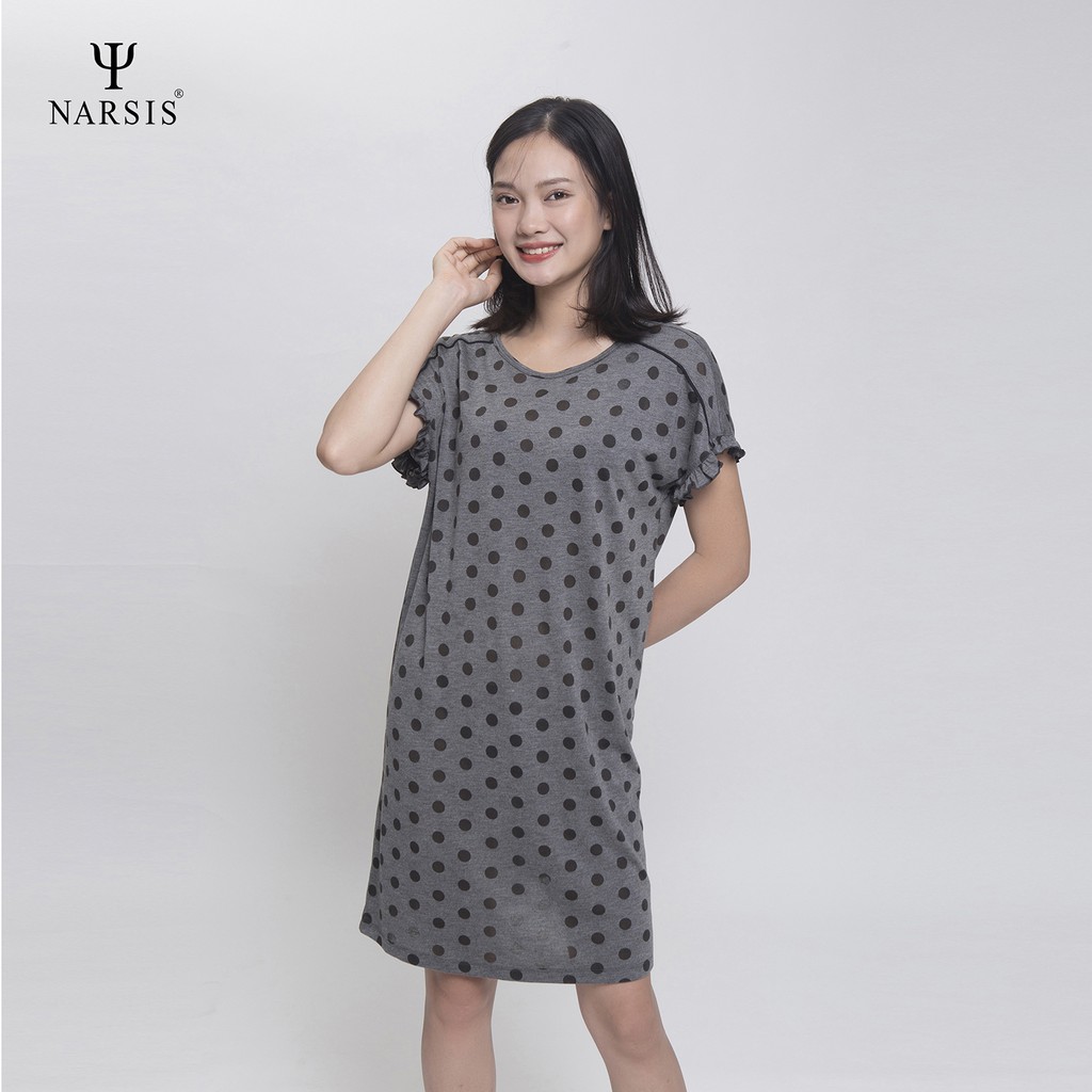 Váy nữ cổ tròn ghi chấm bi đen Narsis B0004