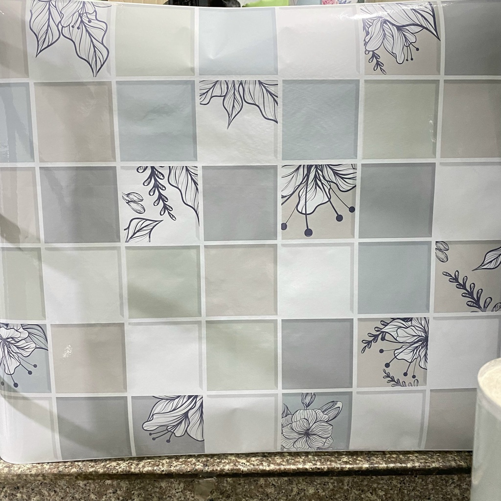 1 mét decal giấy dán bếp cách nhiệt tường gạch hoa tông màu xám khổ 60cm keo sẵn
