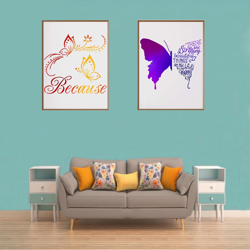 Set 16 Khuôn Rỗng Vẽ Hình Cánh Bướm/Thủ Công Trang Trí Tường/Tường/Trường