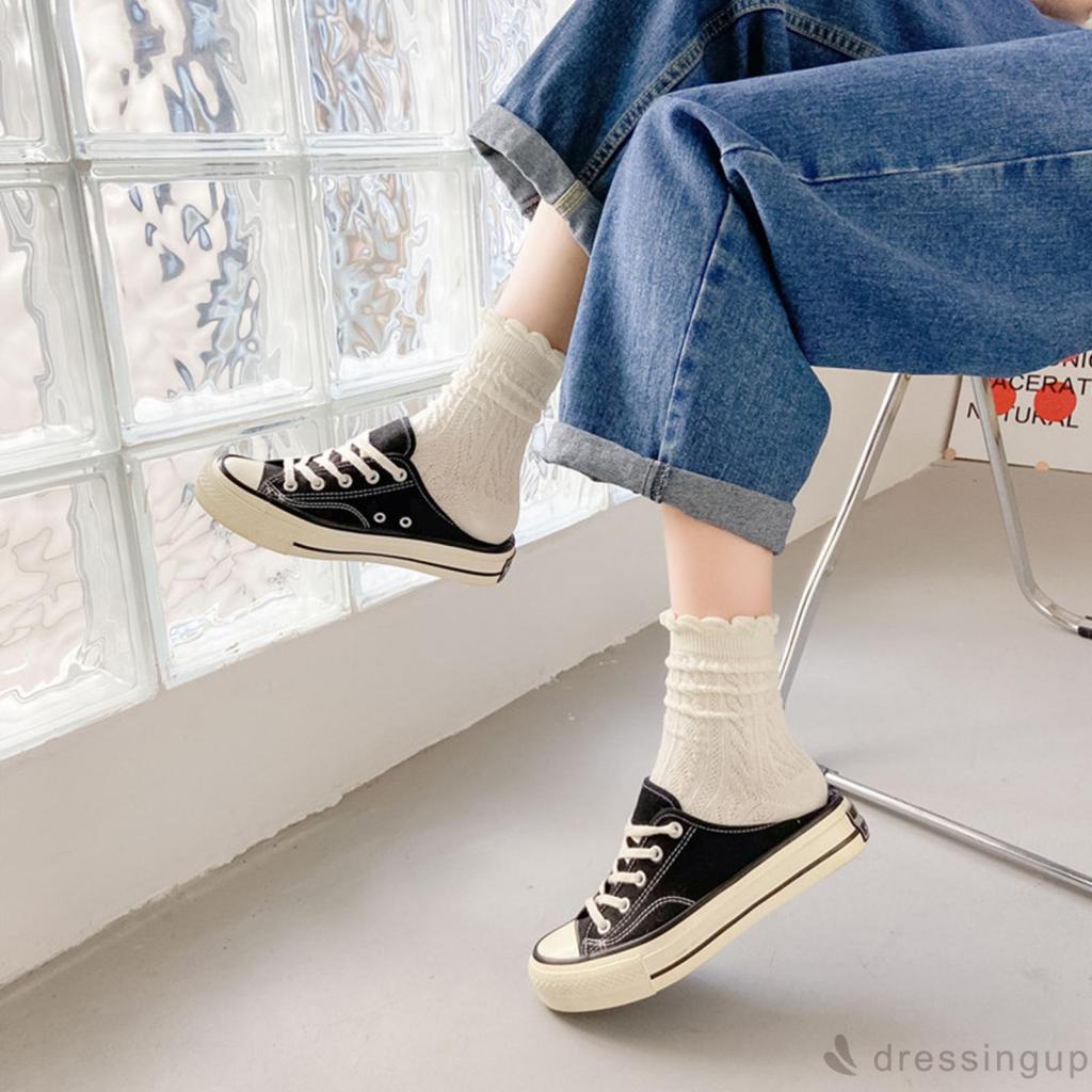 Vớ cotton phối ren thời trang thu đông cho nữ