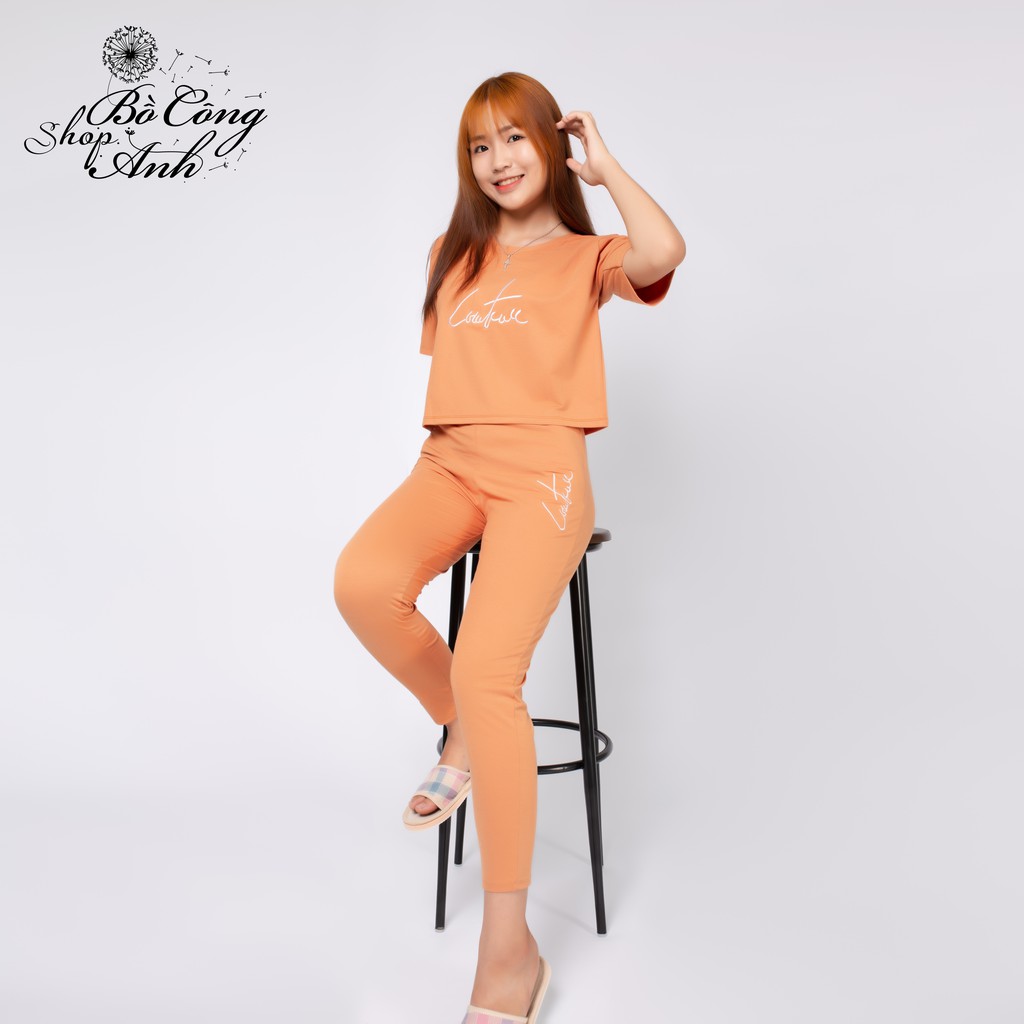 Đồ bộ mặc nhà Bồ Công Anh quần dài áo croptop thiêu chữ ký