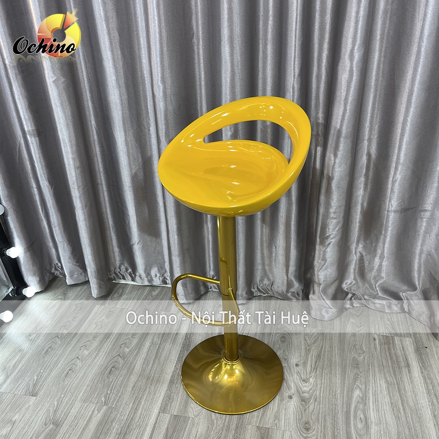 Ghế Quầy Lễ Tân, Ghế Quầy Bar Mẫu NHỰA KHOÉT LỖ Chân Vàng K1 Tĩnh Điện Điều Chỉnh Độ Cao 60/80 Phong Cách Hi