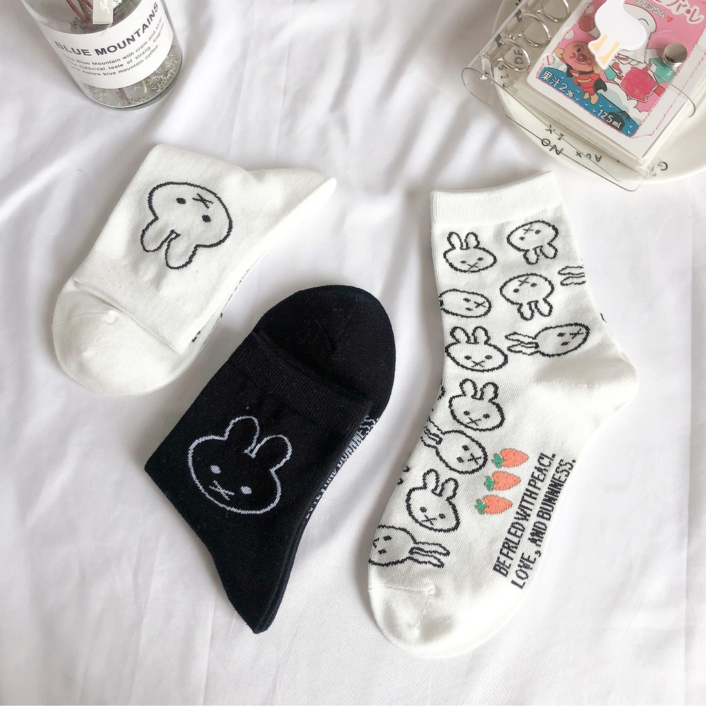 Tất Nữ Cổ cao Cotton In hình Hoạt hình Ulzzang Hàn Quốc Vớ Nữ Cao cổ Dễ thương Nhật Bản Thu Đông