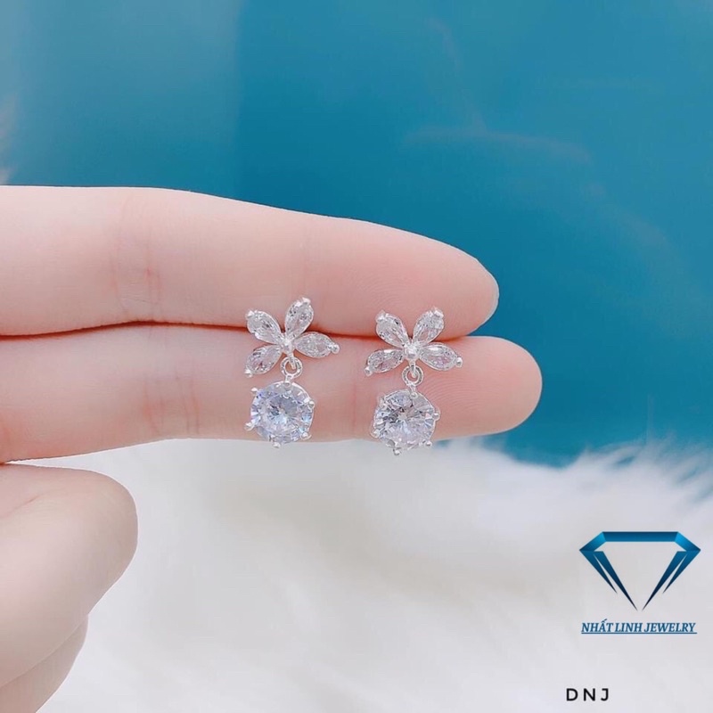 Bông tai nữ bạc thật đính đá trắng sáng đẹp - Kho sỉ bạc Nhất Linh