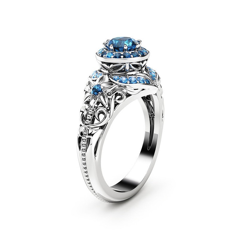 Aifei Jewellery Women Ring Mosaic Blue Diamond 925 Sterling Silver R948