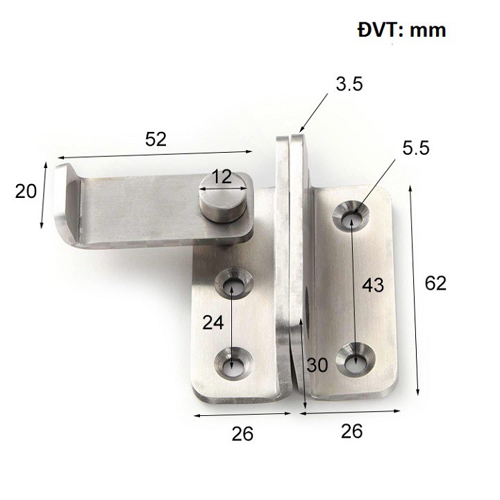 CHỐT CỬA KHÓA GÀI CÂY GẠT INOX 304 LOẠI LỚN - 1 CÁI - CBS574