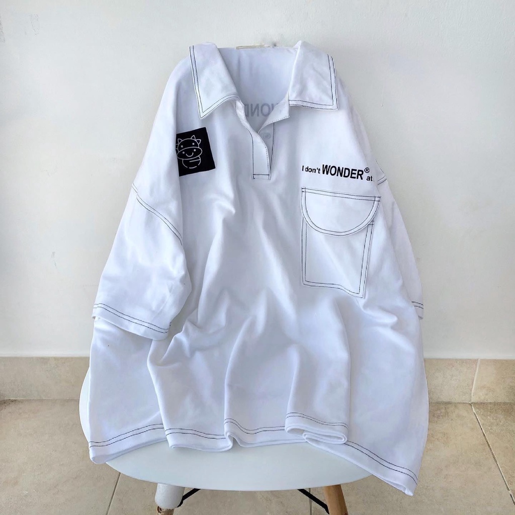A001 Áo thun có cổ Polo Ulzzang freesize, áo phông cổ bẻ tay lỡ Unisex cực hot hit