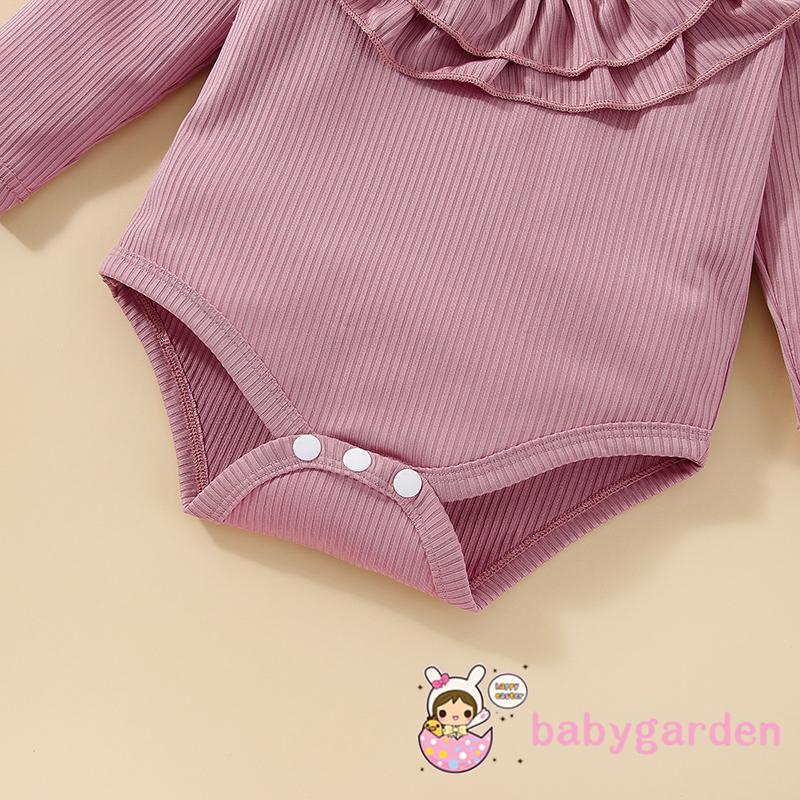 Bộ Áo Liền Quần Tay Dài Cổ Tròn Màu Trơn Dành Cho Bé Gái 3-24 Tháng Tuổi