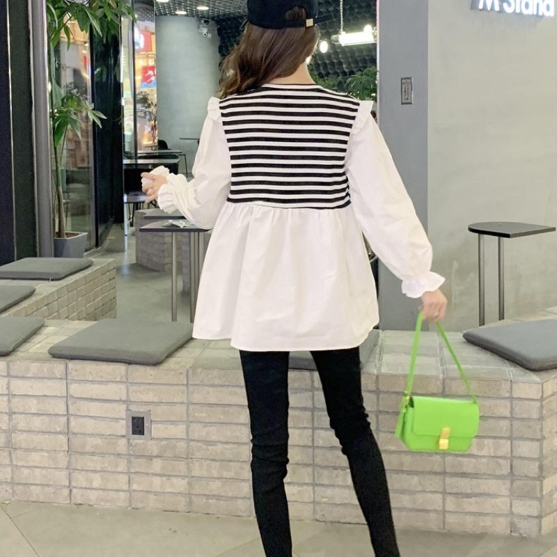 Áo babydoll thiết kế MISS RITA Áo bầu công sở tay dài pha kẻ ngang thiết kế bởi MISS RITA