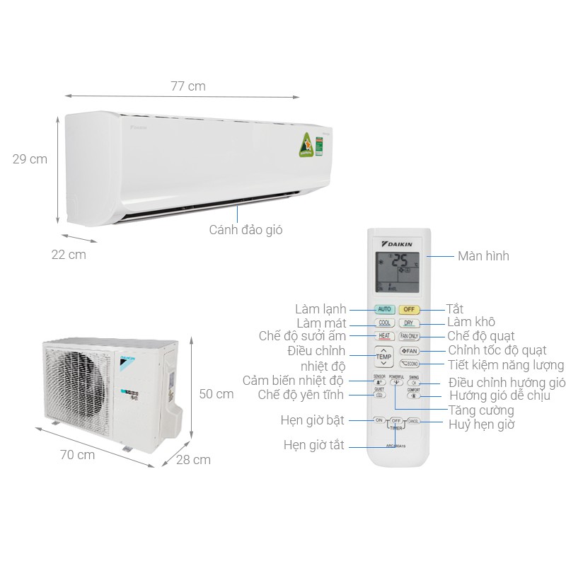 MIỄN PHÍ CÔNG LẮP ĐẶT & VẬT TƯ - Điều hòa không khí 1 chiều Daikin 18000BTU Inverter – FTKA50UAVMV Mới