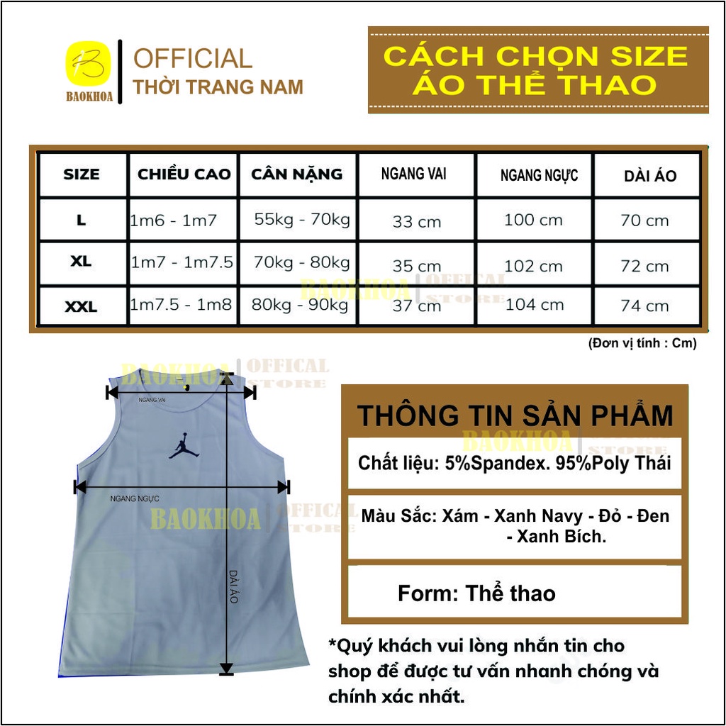 Áo thun Nam thể thao, áo 3 lỗ nam, Dáng thể thao Co giãn cực tốt BAOKHOA_OFFICIAL size l, xl, 2xl.