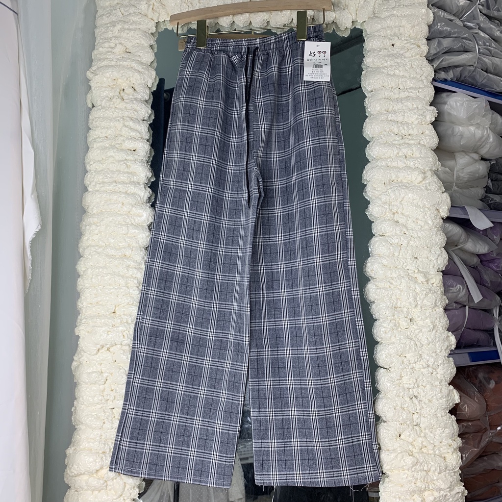 Quần Ống Rộng Kẻ Caro Lưng Cao Dáng Suông, Quần Dài Nữ Caro Ulzzang Phối Kẻ Sọc Q524 SUTANO