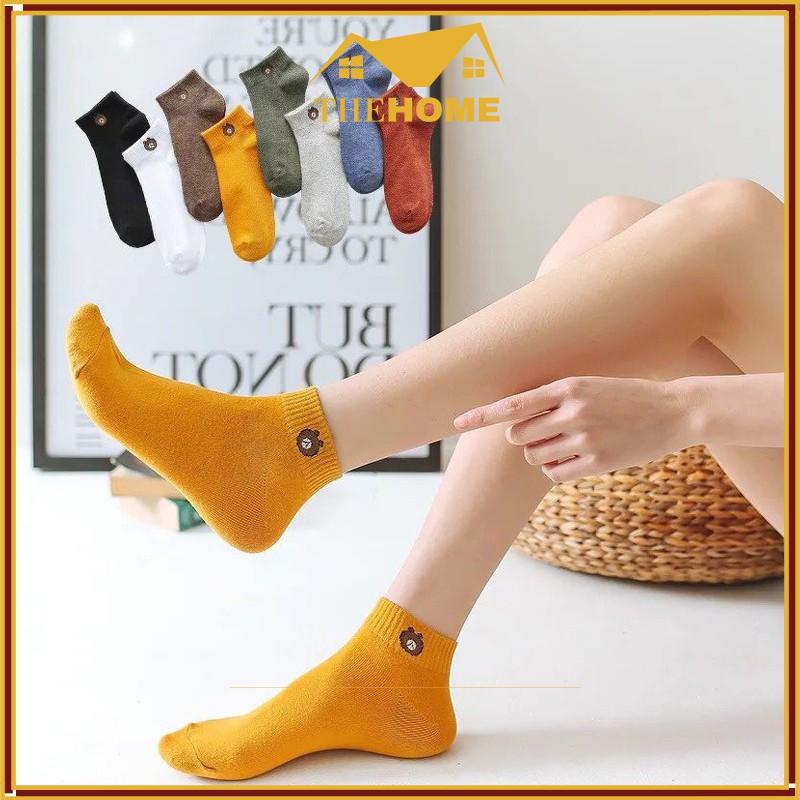 [Set 10 đôi] Tất - Vớ Nữ Hình Gấu Brown Loại 1 - Tặng Kèm Túi Rút Lụa Mờ Sang Mịn Cute