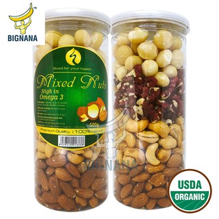 Mixed Nuts 4 Loại Hạt Dinh Dưỡng Hộp 500gr, Óc Chó Đỏ, Hạnh Nhân, Macca, Hạt Điều, Hạt Mắc Ca Tách Vỏ