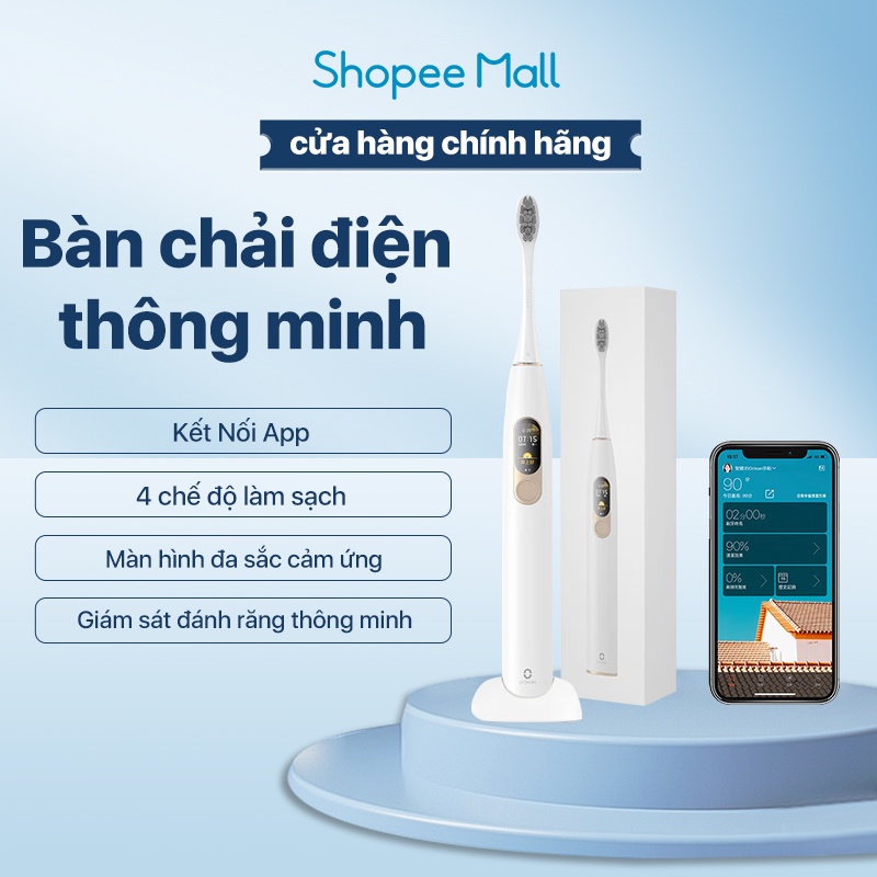 Bàn chải điện thông minh sonic Oclean X kết nối app với màn hình cảm ứng