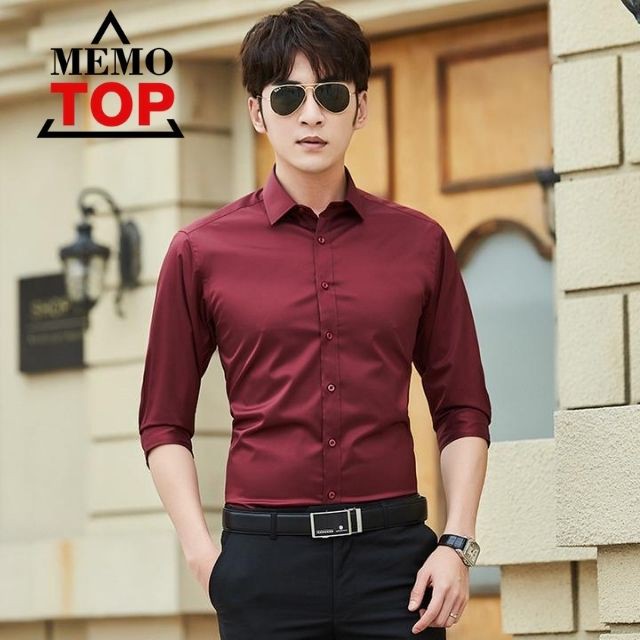 Áo sơ mi nam công sở cao cấp không nhăn - Áo sơ mi nam dài tay 5 màu xanh dương, đen, ghi, đỏ đô  - Memotop | BigBuy360 - bigbuy360.vn