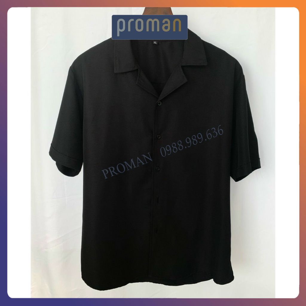 Áo Sơ Mi Đen Trắng Cổ Vest ngắn tay form rộng unisex nam nữ vải lụa siêu mát lạnh SM01- MS66