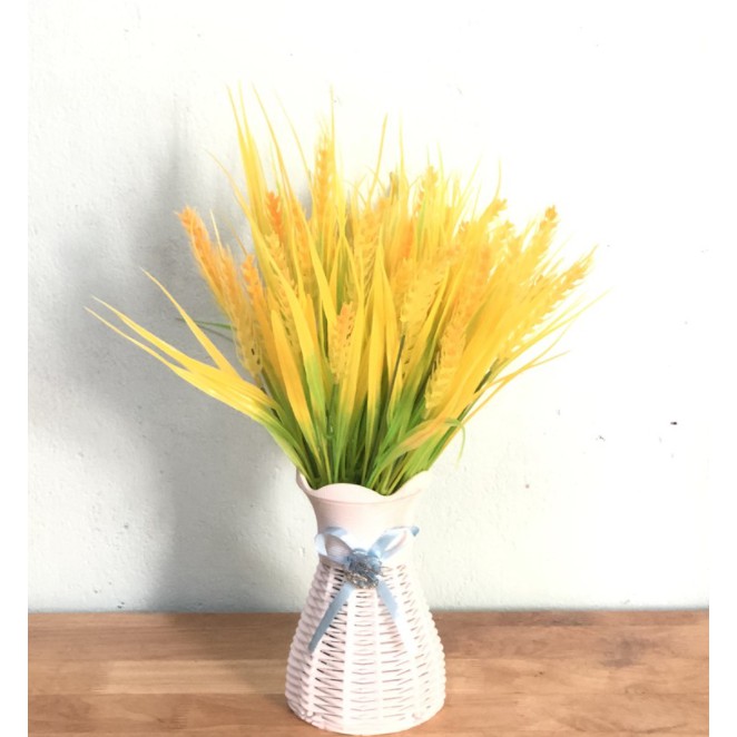 Bình hoa giả bông lúa vàng trang trí (cả bình và hoa)