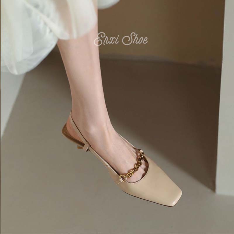 Oeggeo shop Xăng đan Cao Gót Hở Mũi Có Khóa Cài Phía Trước Cho Nữ