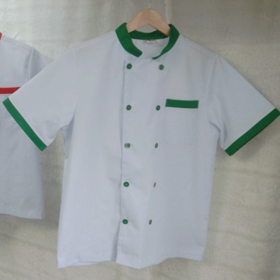 Áo Bếp Quán Ăn - Đồng Phục Nhà Hàng Màu Trắng Tay Ngắn Có Viền