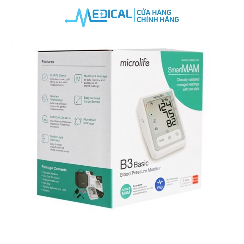 Máy đo huyết áp MICROLIFE B3 Basic công nghệ MAM thông minh đo 2 lần MEDICAL