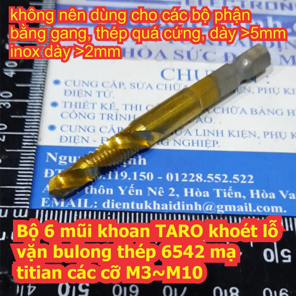 Bộ 6 mũi khoan TARO khoét lỗ vặn bulong thép 6542 mạ titian các cỡ M3~M10 kde6904