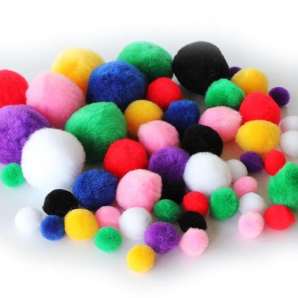 Pompom 100 Quả Nhiều Kích Thước - tặng kẹp gắp