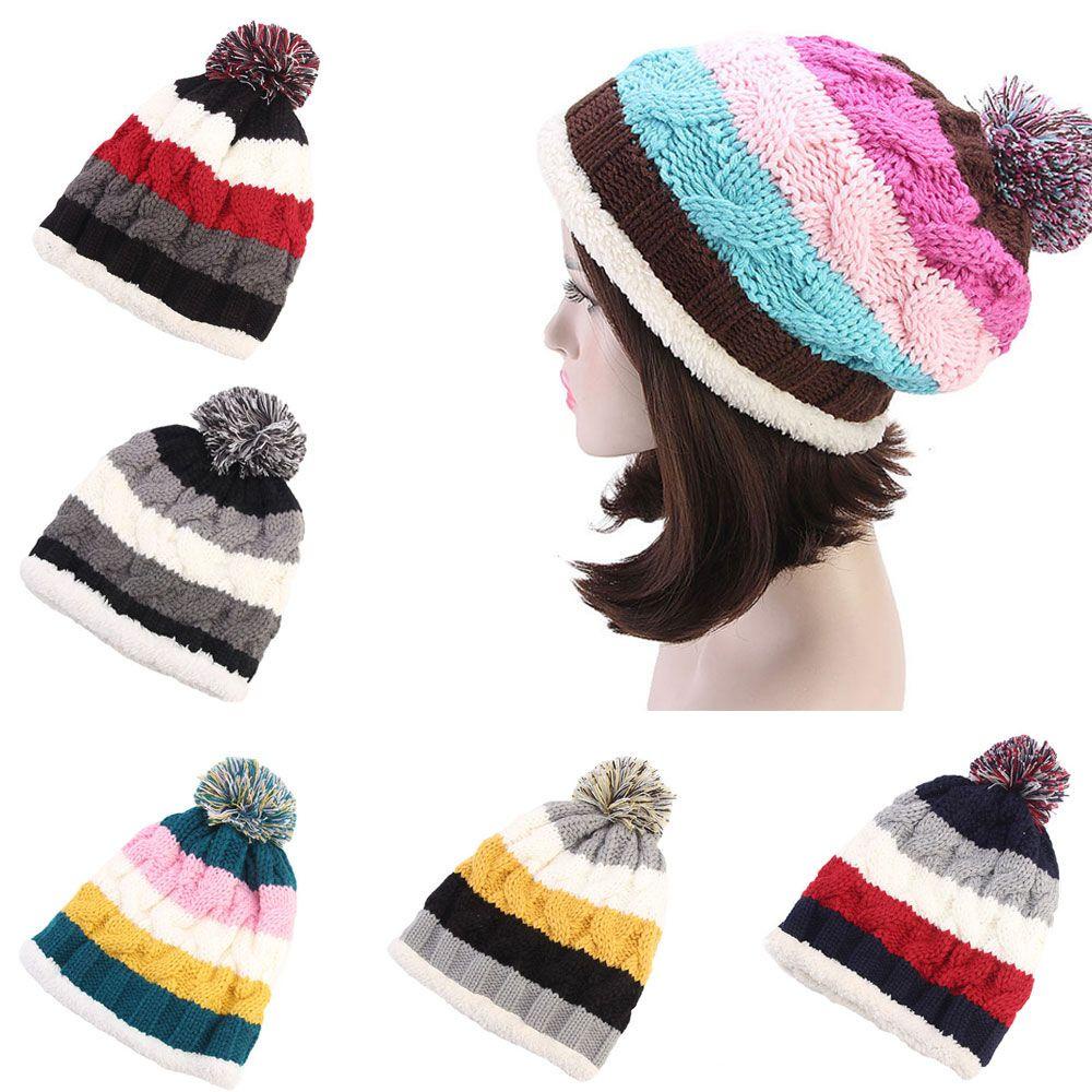 Mũ Beanie Dệt Kim Họa Tiết Sọc Thời Trang Cho Nữ