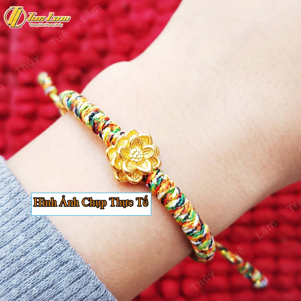 Vòng tay chỉ ngũ sắc tây tạng may mắn bện handmade charm hoa sen bạc mạ màu vàng bình an - Tuệ Lâm
