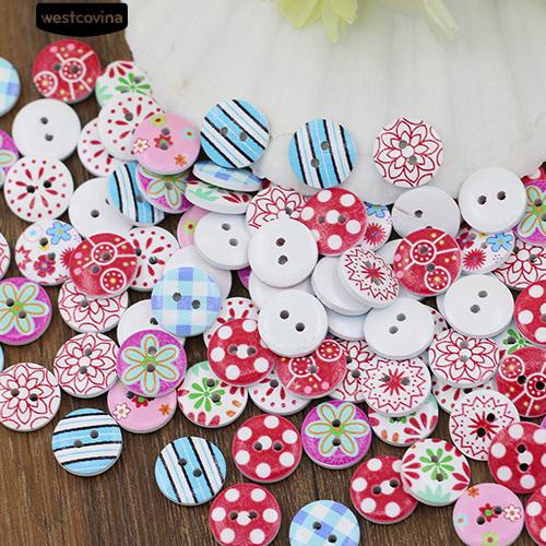 Set 100 nút hình tròn họa tiết đa dạng tự làm may vá thủ công