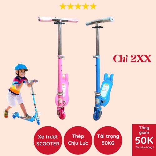 Xe trượt scooter giá rẻ cho bé từ 1 đến 4 tuổi có 3 bánh phát sáng vĩnh cửu có thể điều chỉnh độ cao tay gấp gọn dễ dàng