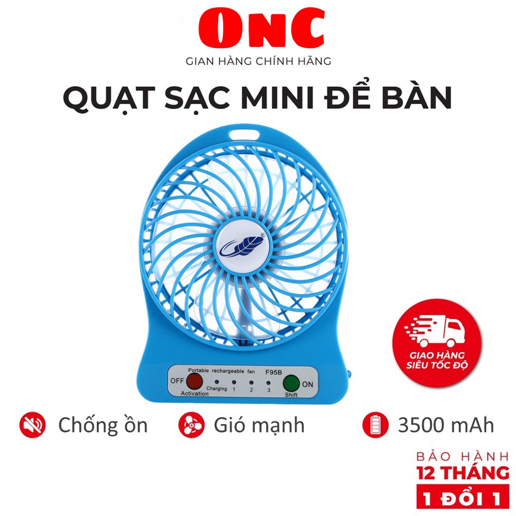 Quạt mini ONC Storm 3500mAh tích điện cầm tay, để bàn hàng chính hãng - Bảo hành 12 tháng